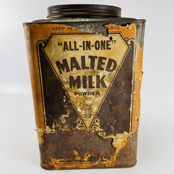 All In One Malted Milk Powder Chocolate 12lb Square Can Omaha NE Advertising Big - Picture 6 of 13